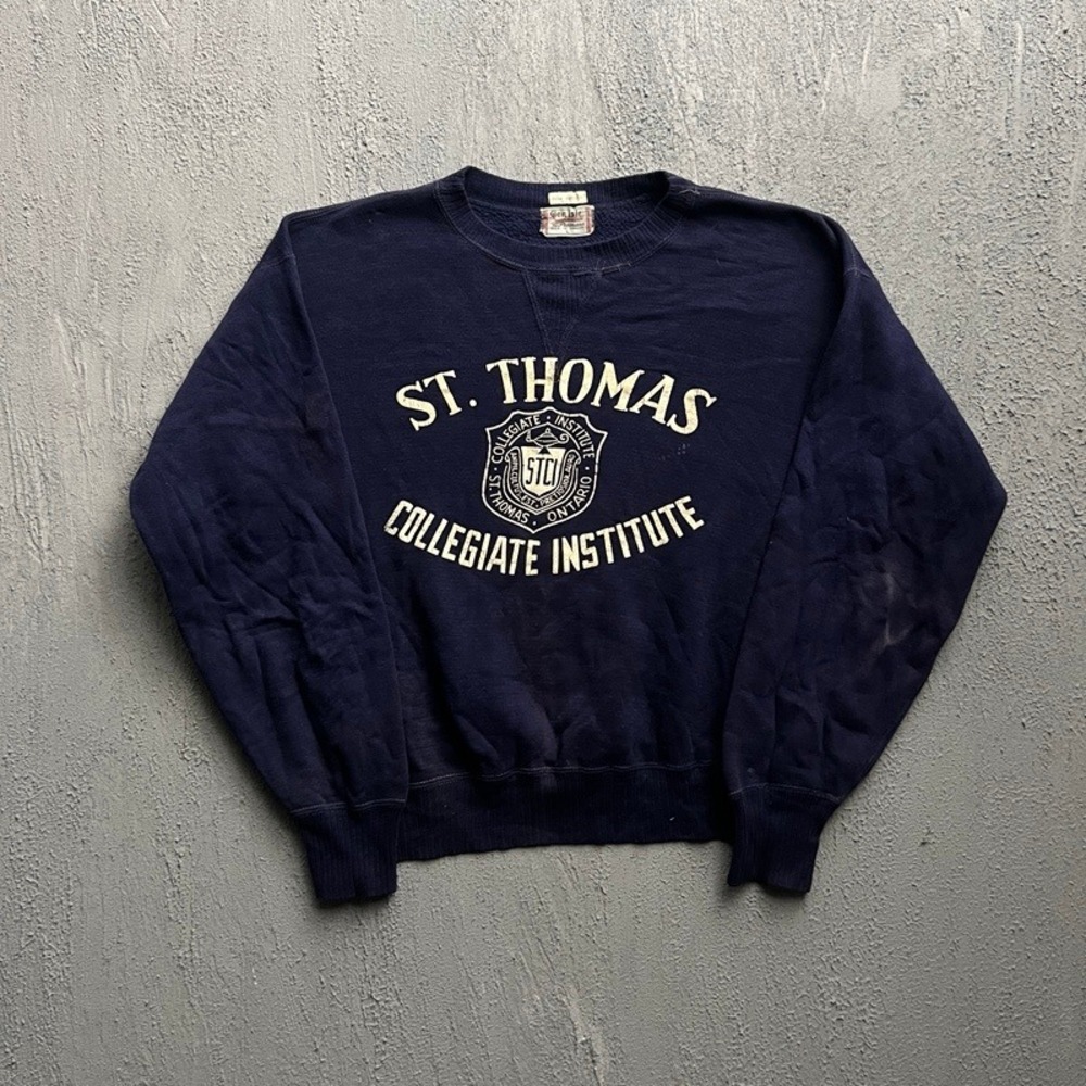 Vintage Penmans Sweatshirt Size Large Blue 1950s St Thomas Collegiate Single V